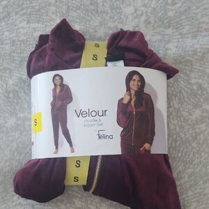 Felina Velour Hoodie & Jogger Set in Deep Burgundy